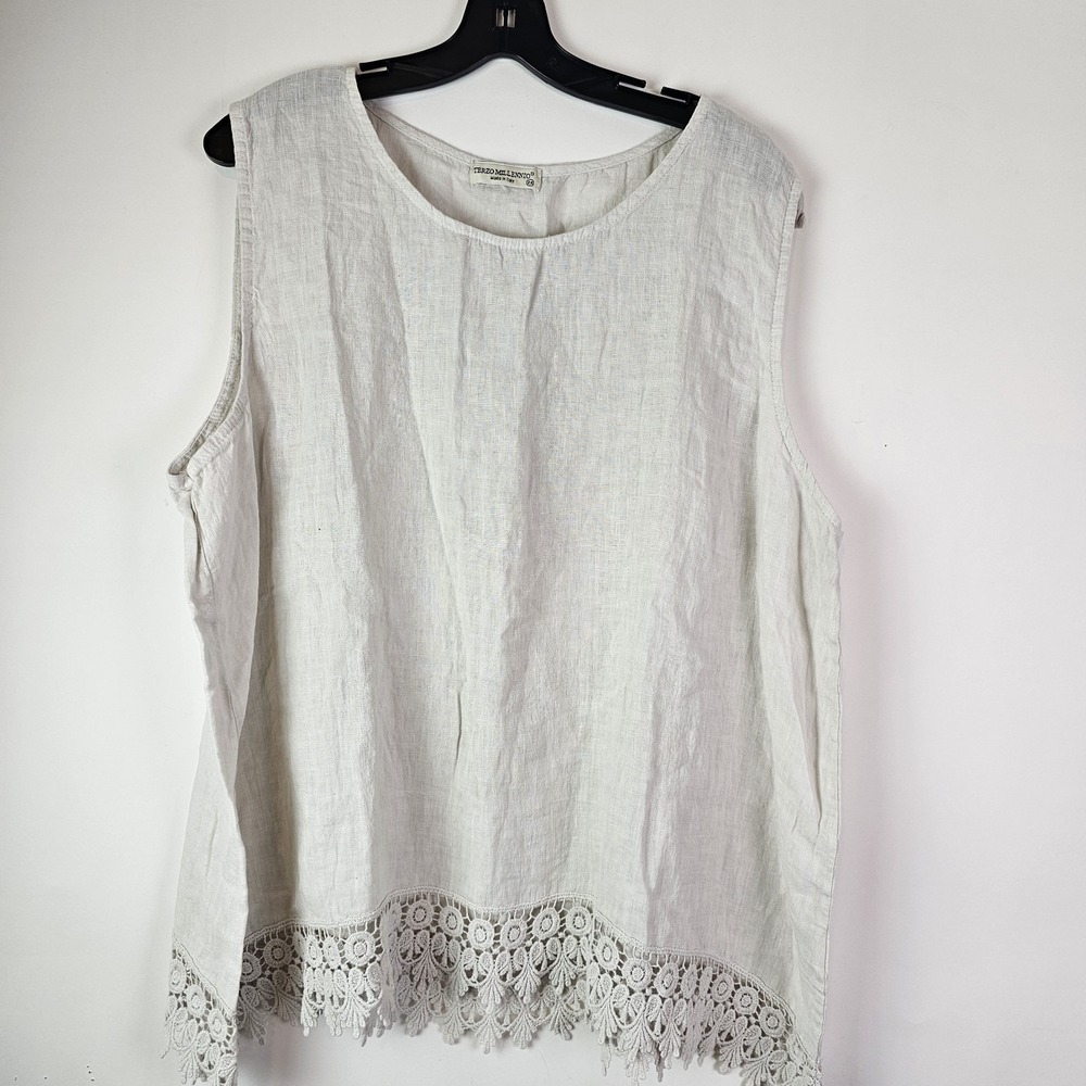 Terzo Millennio 100% Linen Top Womens 2X Made in Italy Beige Minimalist Coastal